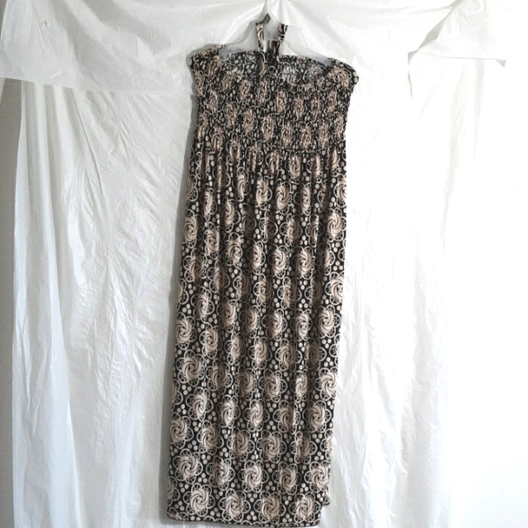 Black Tan Stretchy Halter Midi Dress or Maxi Skirt - Picture 1 of 3